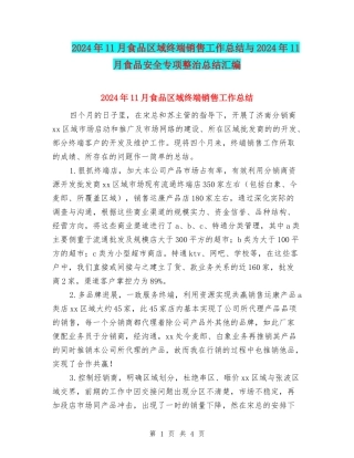 2024年11月食品区域终端销售工作总结与2024年11月食品安全专项整治总结汇编
