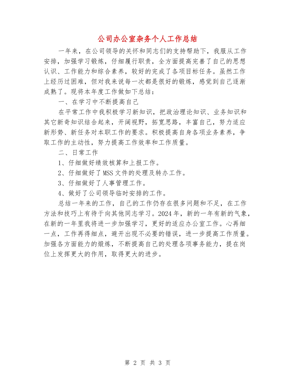 公司办公室杂务个人工作总结_第2页