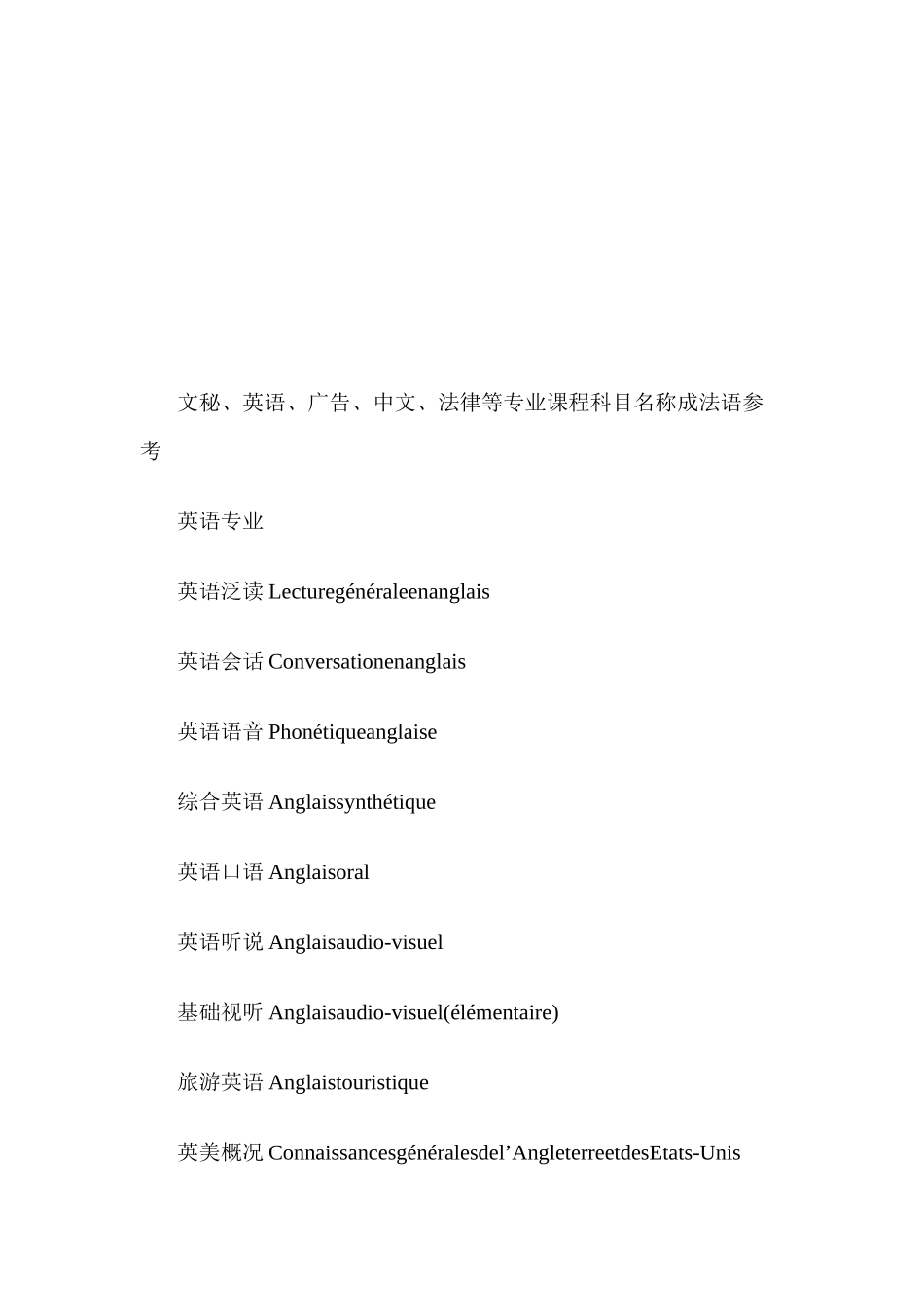 文秘英语广告中文法律专业法语翻译大全_第1页