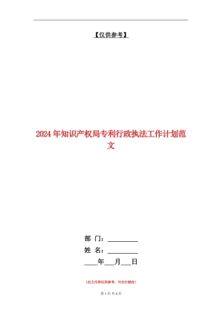 2024年知识产权局专利行政执法工作计划范文