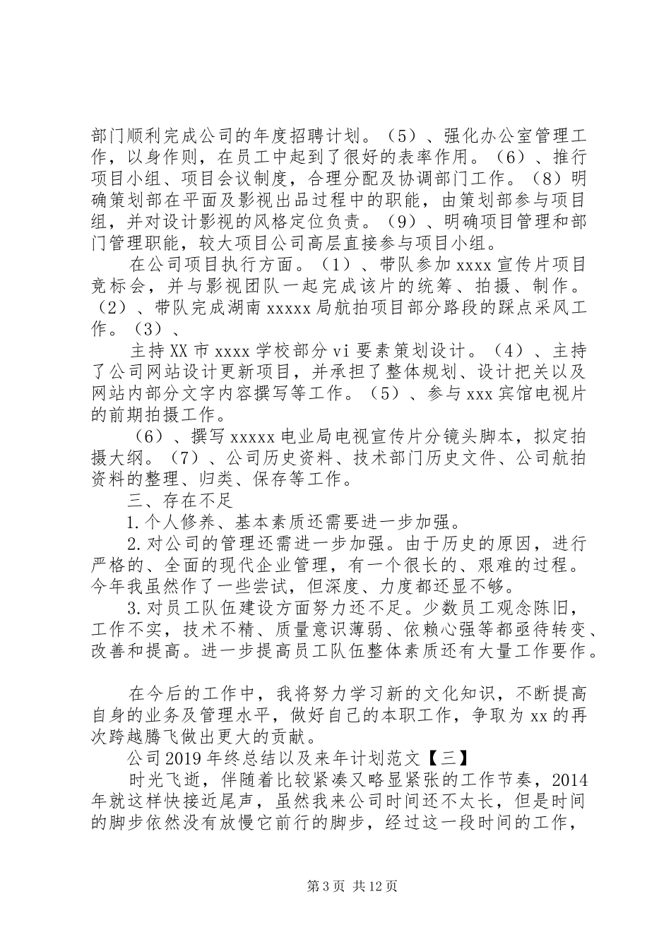 公司XX年终总结以及来年计划范文_第3页