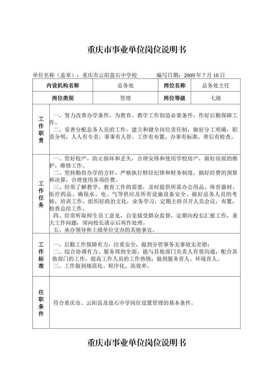 重庆市事业单位岗位说明书(5)_第1页