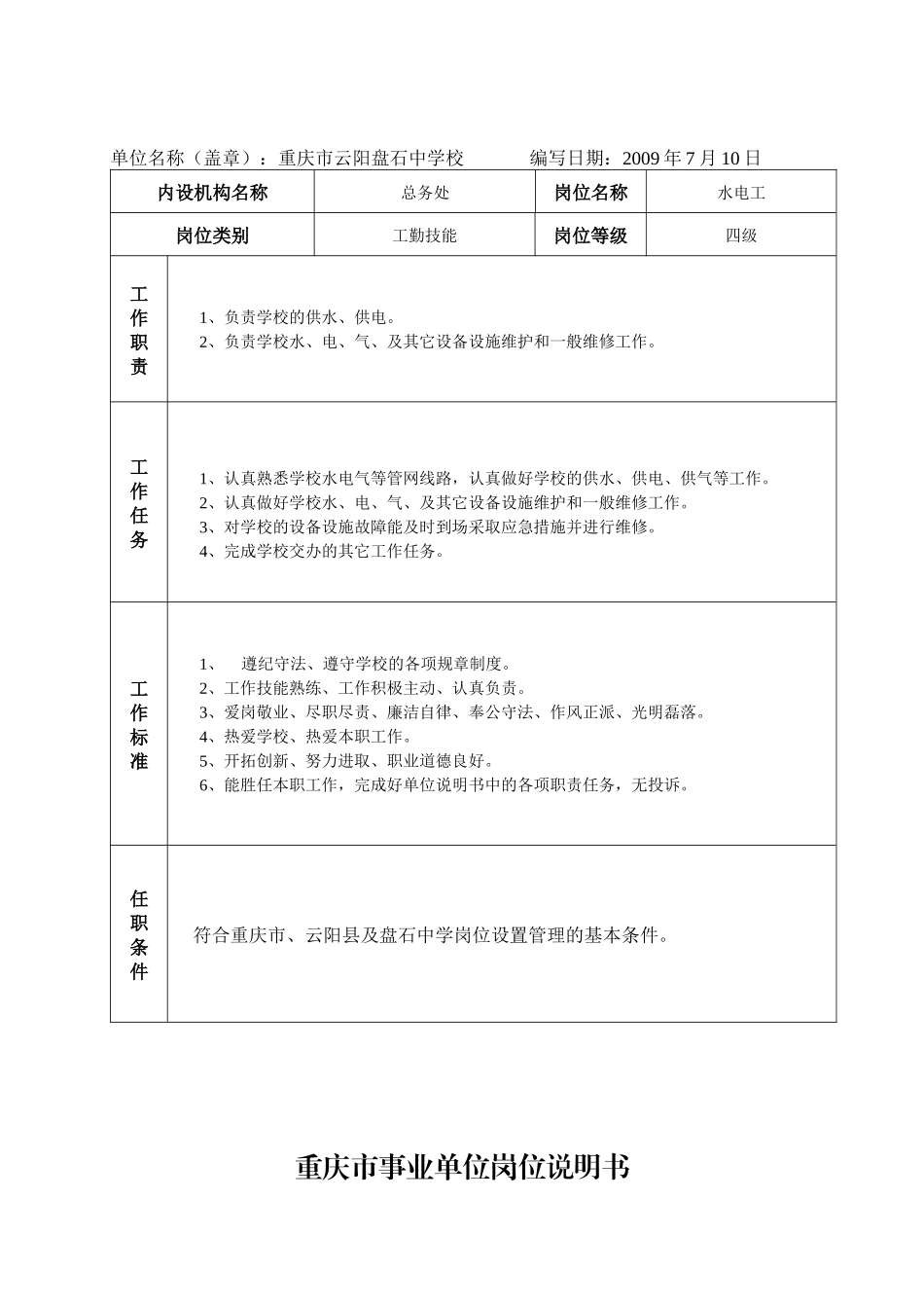 重庆市事业单位岗位说明书(5)_第2页