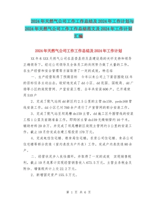 2024年天然气公司工作工作总结及2024年工作计划与2024年天然气公司工作工作总结范文及2024年工作计划汇编