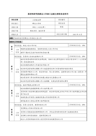 群众工作部工会副主席职务说明书