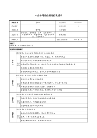 木业公司总经理岗位说明书