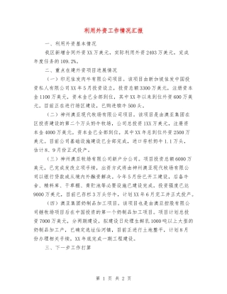 利用外资工作情况汇报