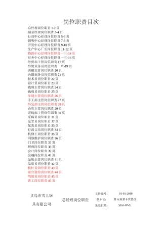 某玩具制造公司职位说明书汇编