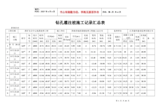 钻孔灌注桩施工记录汇总表