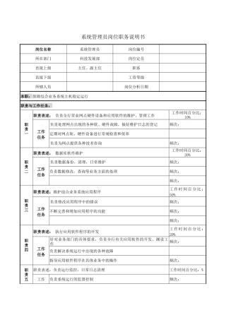 系统管理员岗位职务说明书