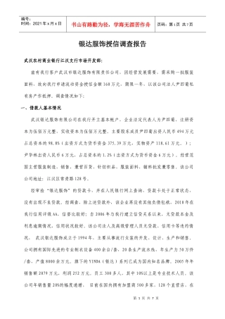 银达服饰授信调查报告