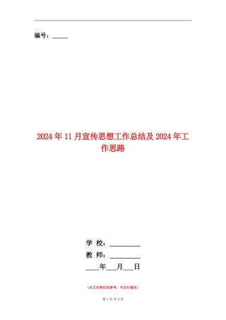 2024年11月宣传思想工作总结及2024年工作思路