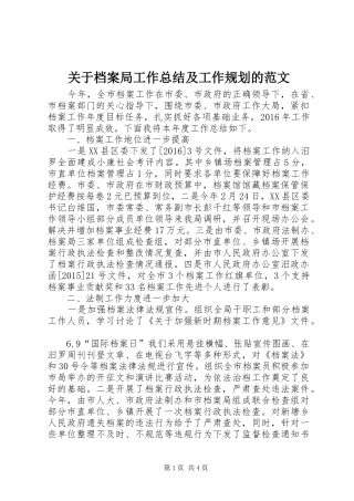 关于档案局工作总结及工作规划的范文