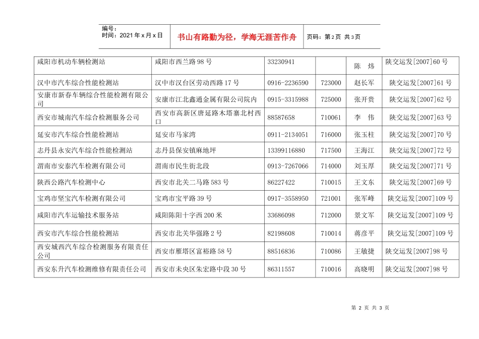 陕西省汽车综合性能检测站名录_第2页