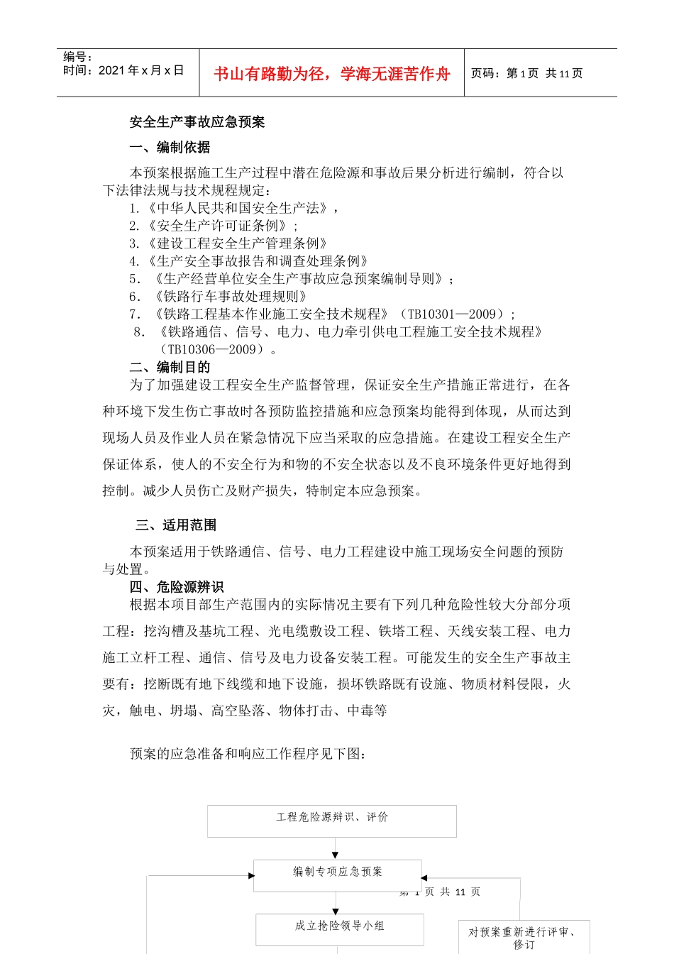 铁路三电施工安全生产事故应急预案(范本)_第1页