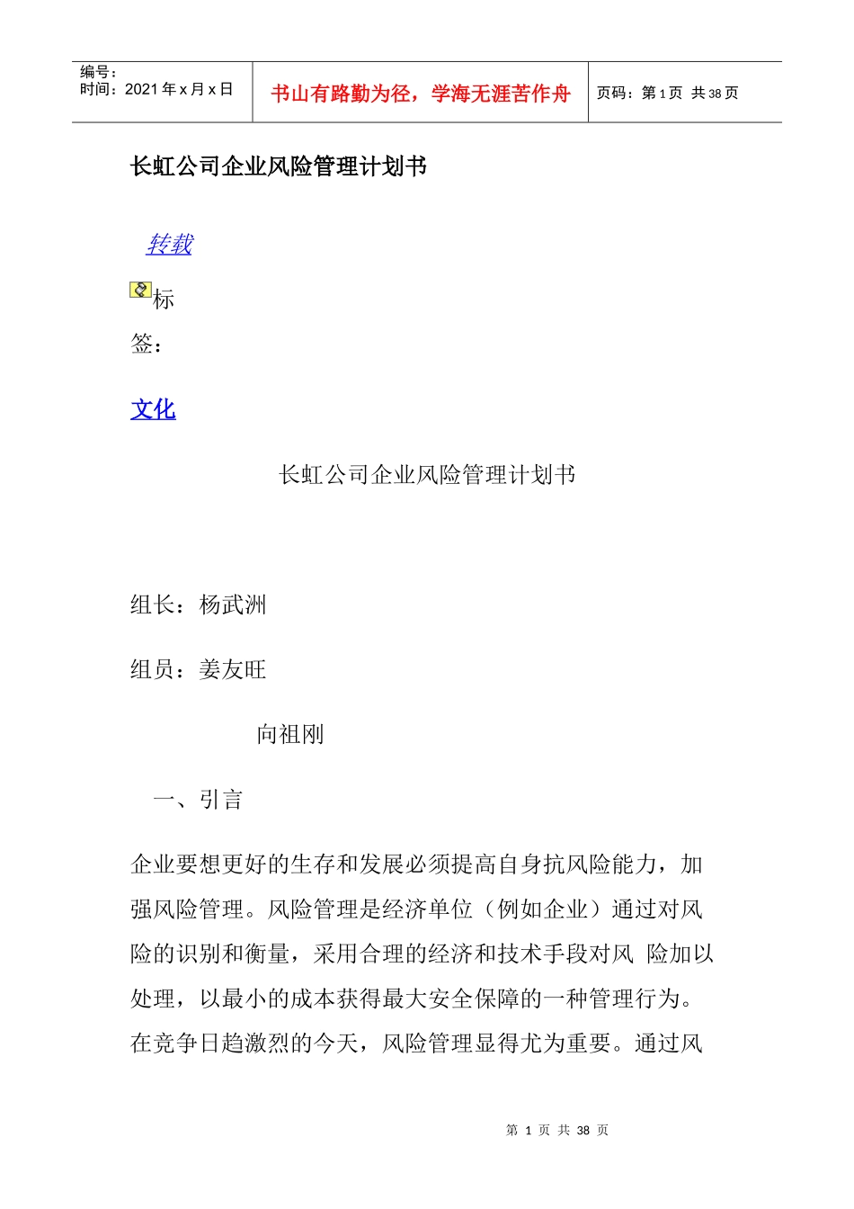 长虹风险管理计划书_第1页