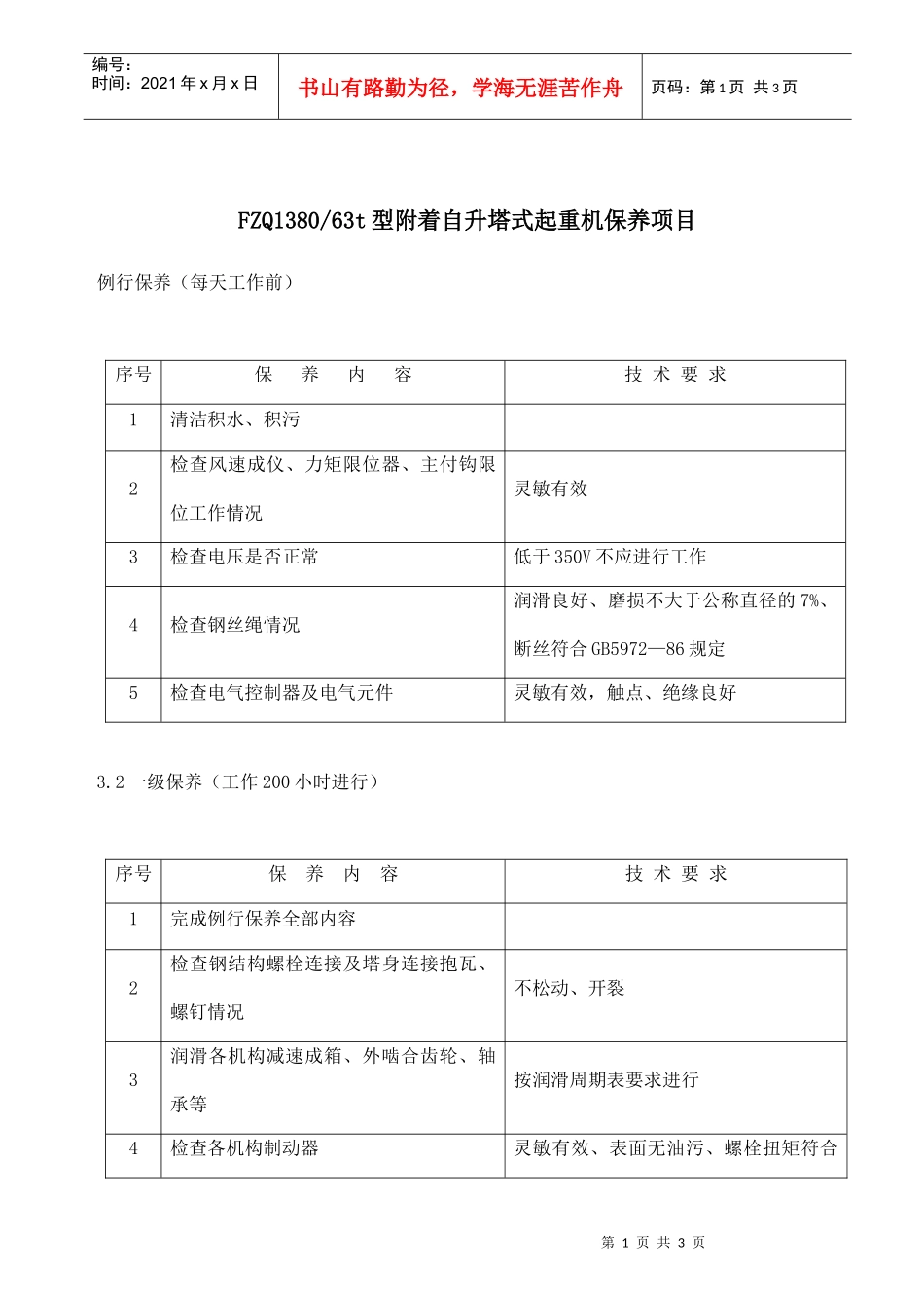 附着自升塔式起重机保养项目_第1页