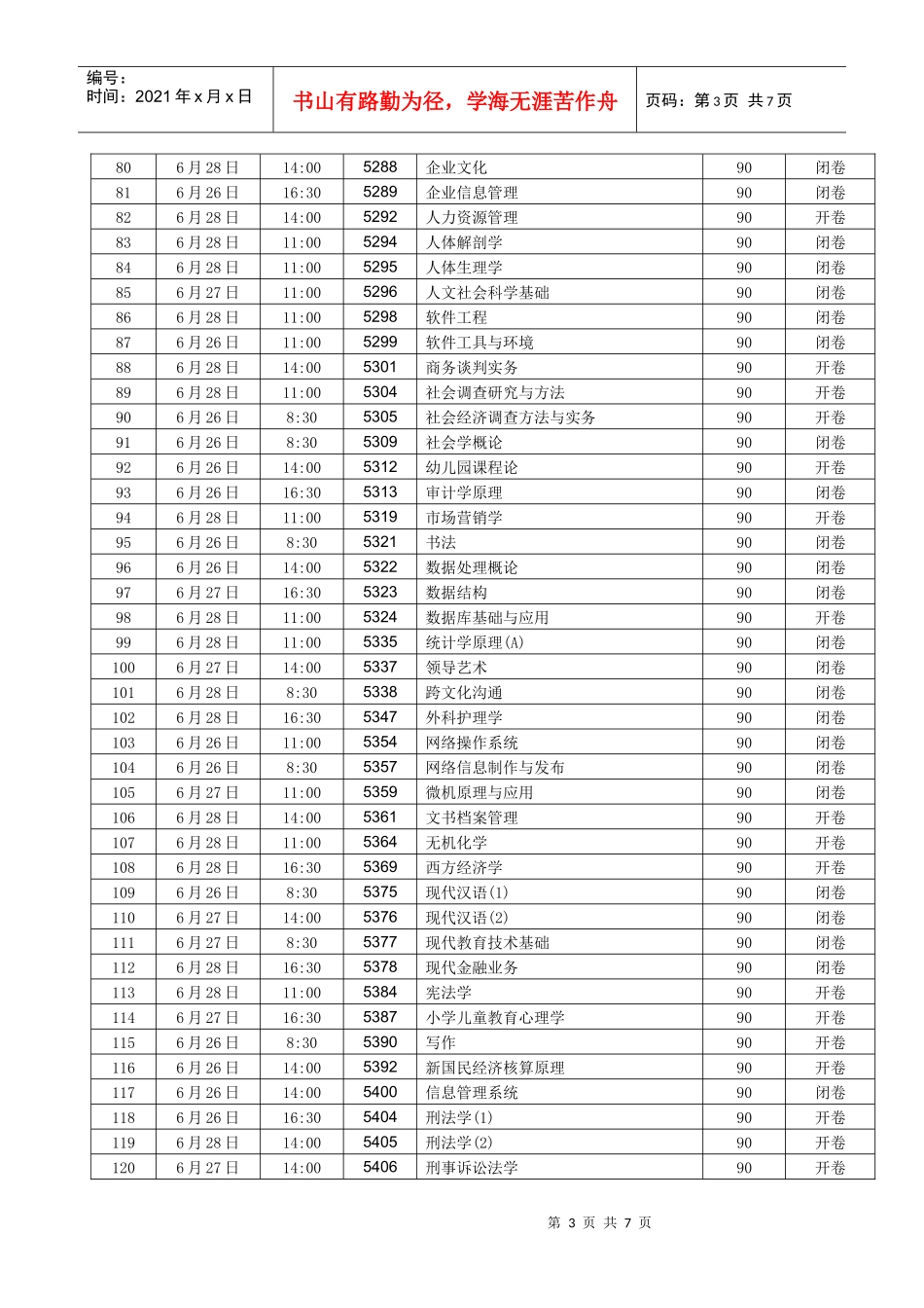 附件：湖南广播电视XXXX年6月成人教育期末考试科目与时间_第3页