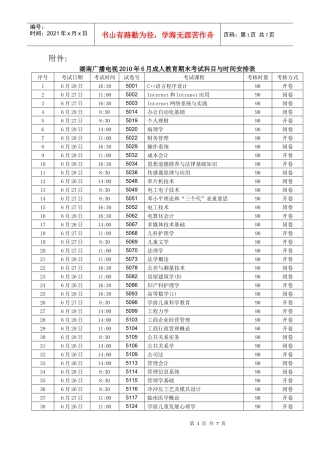 附件：湖南广播电视XXXX年6月成人教育期末考试科目与时间
