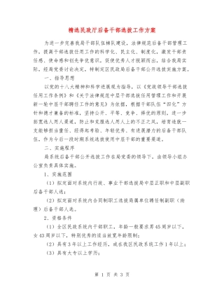 民政厅后备干部选拔工作方案