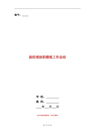 副经理挂职煅炼工作总结