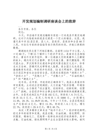 开发规划编制调研座谈会上的致辞