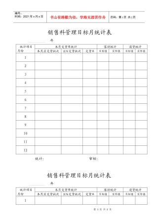 销售科管理目标月统计表