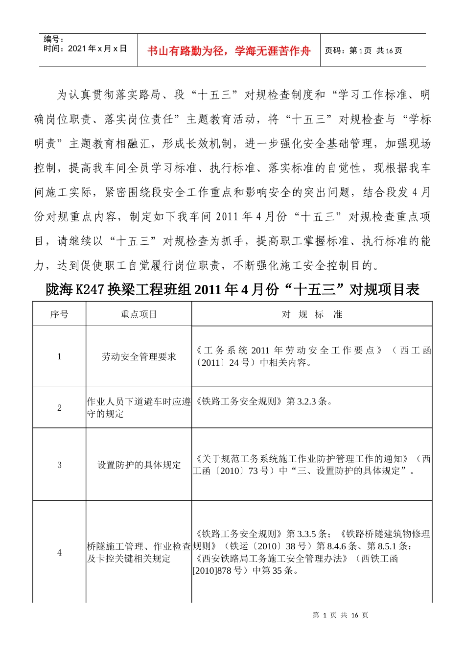 陇海K1247班组4月份对规项目_第1页
