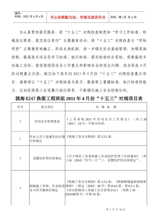 陇海K1247班组4月份对规项目
