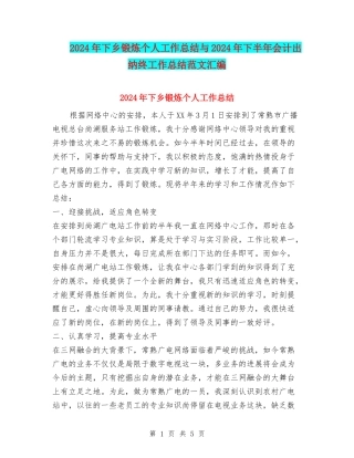 2024年下乡锻炼个人工作总结与2024年下半年会计出纳终工作总结范文汇编