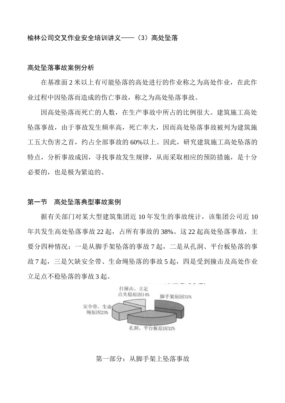 榆林公司交叉作业安全培训讲义(3)高处坠落_第1页