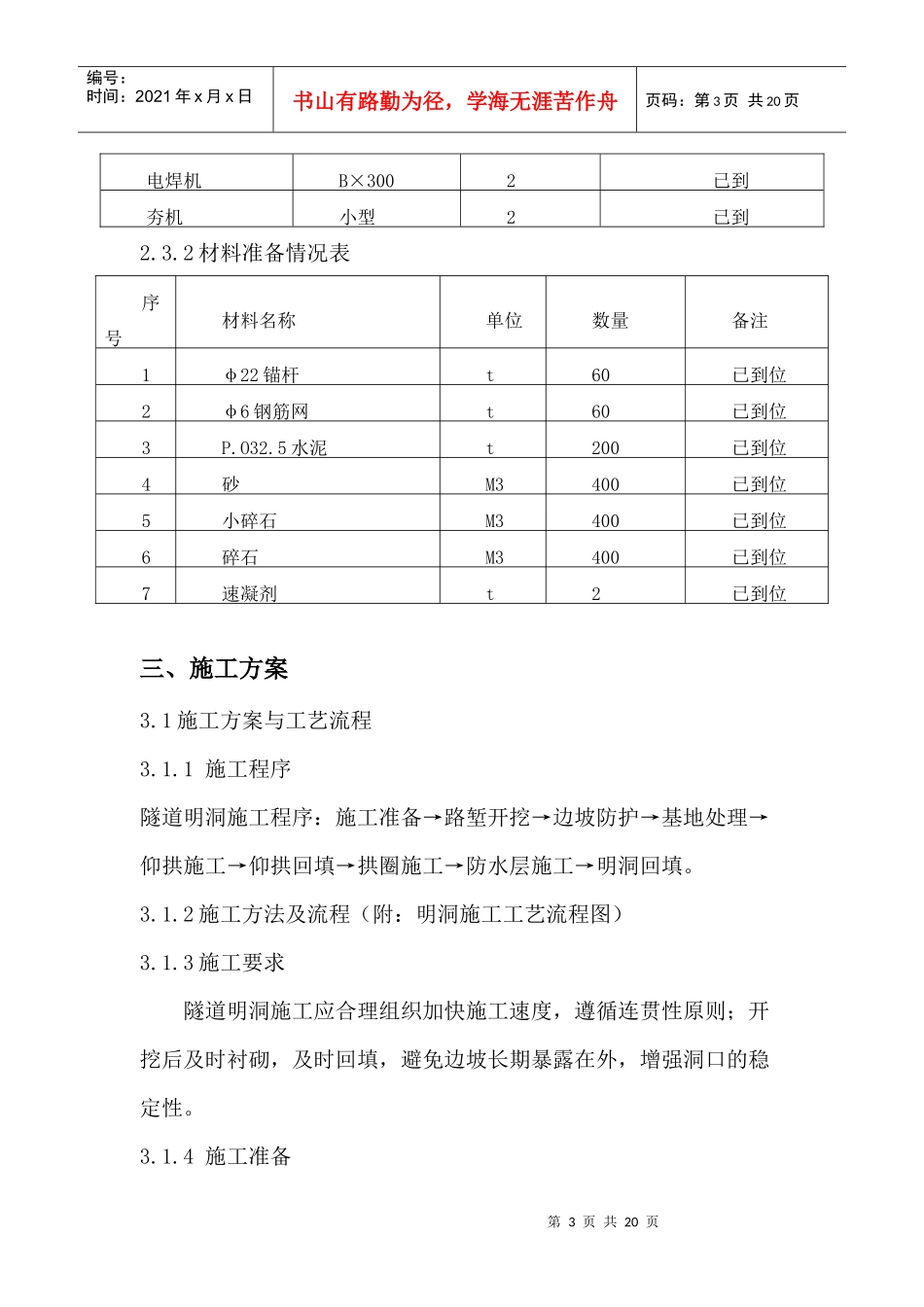 隧道工程-明洞施工开工报告_第3页