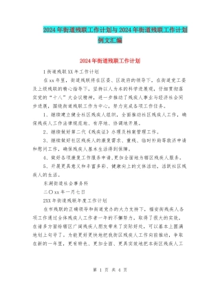 2024年街道残联工作计划与2024年街道残联工作计划例文汇编