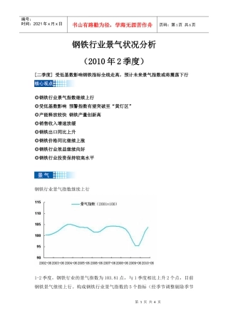 钢铁行业景气状况分析(XXXX年2季度)