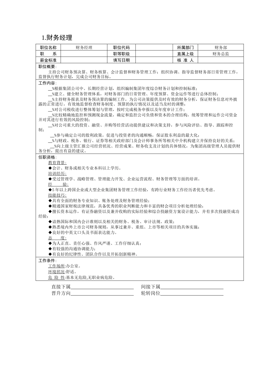 某企业财务部组织机构图与岗位职责描述（ 21页）_第2页