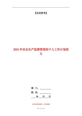 2024年安全生产监督管理局个人工作计划范文