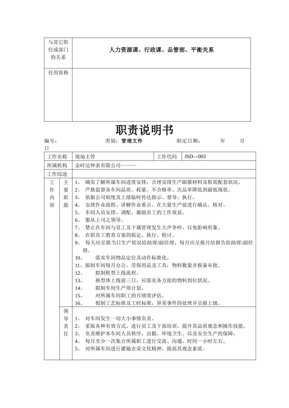 职责说明书-金时达_第2页