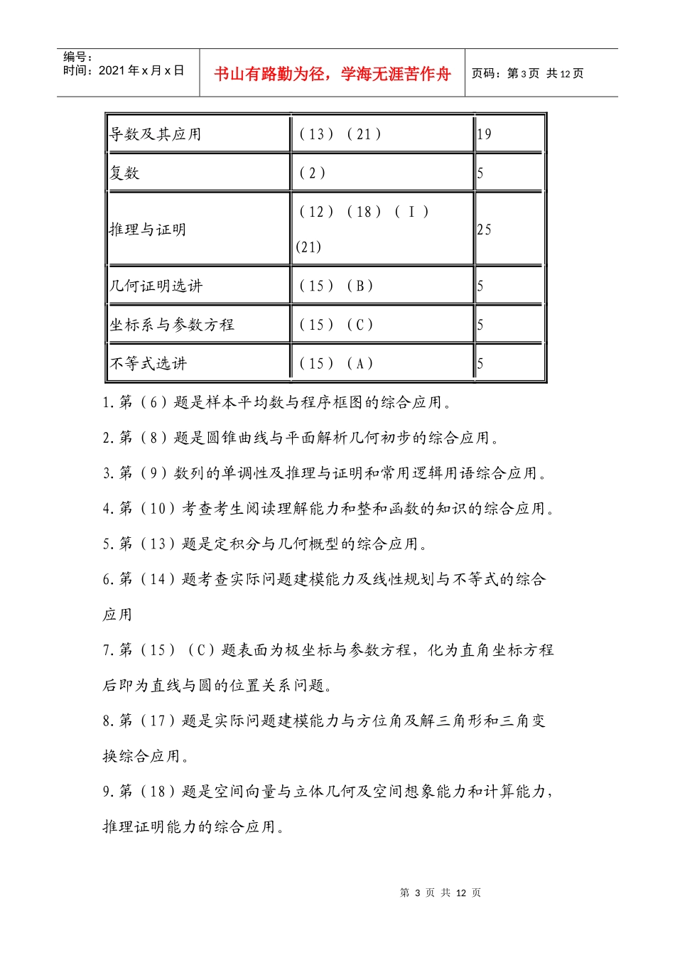 陕西省年度高考数学考纲分析及复习备考策略_第3页
