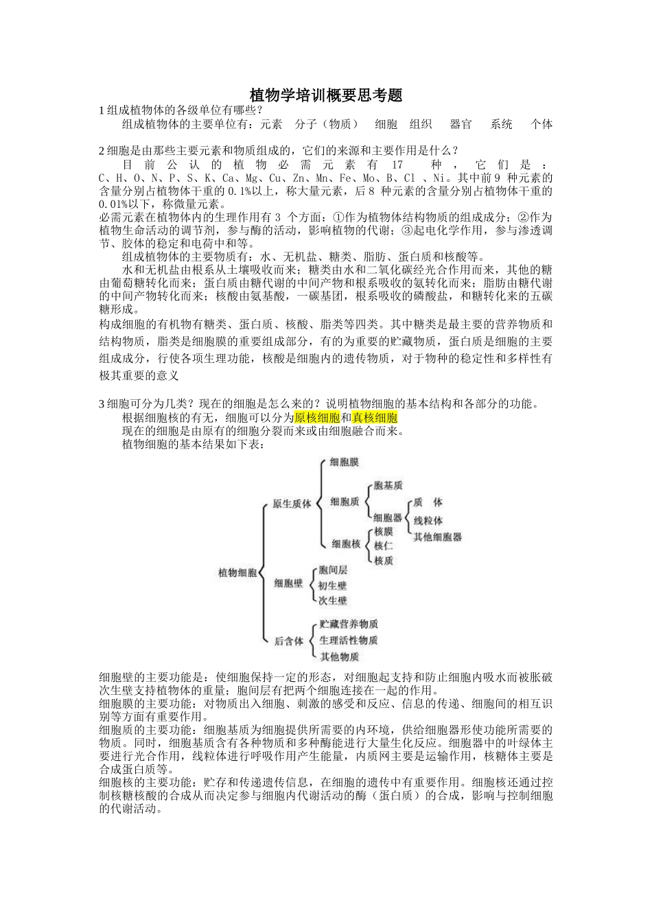 植物学培训概要思考题_第1页