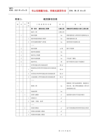 附录2：概预算项目表