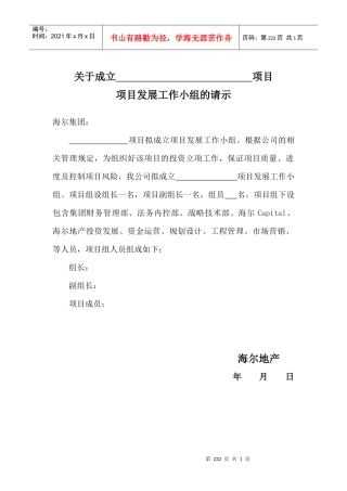 附件06：成立项目发展工作小组的请示