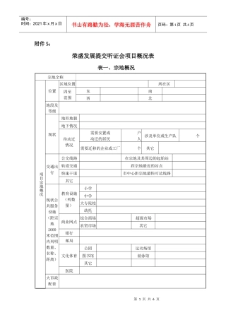 附件5：《荣盛发展提交听证会项目概况表》