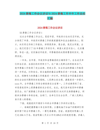 2024禁毒工作会议讲话与2024禁毒工作半年工作总结汇编