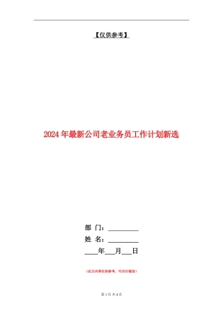 2024年最新公司老业务员工作计划新选