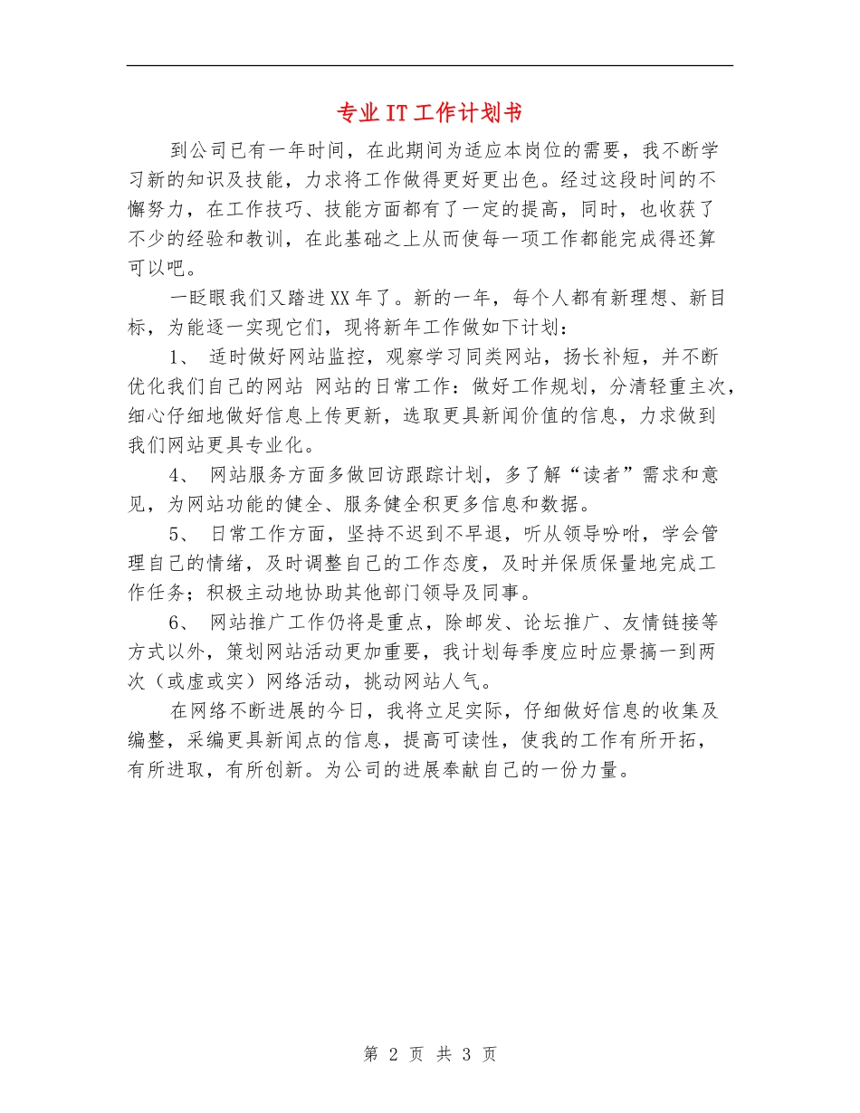 专业IT工作计划书_第2页