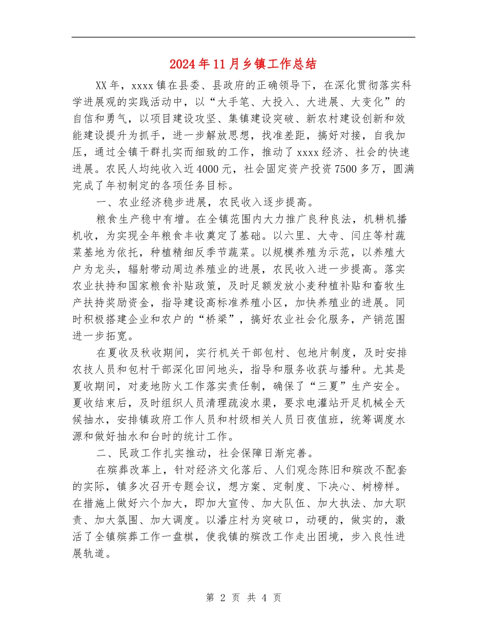 2024年11月乡镇工作总结【最新版】_第2页