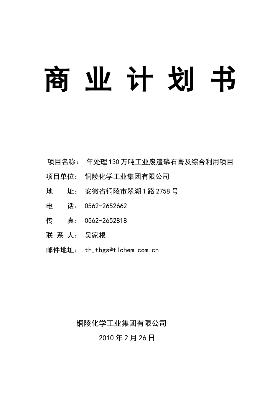 铜陵化学工业集团商业计划书_第1页