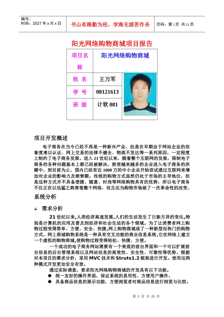 阳光网络购物商城项目报告_第1页