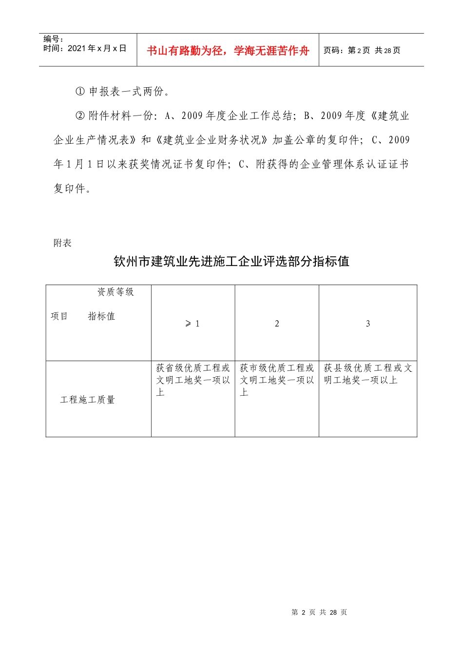 钦州市建筑业先进施工企业评选办法_第2页