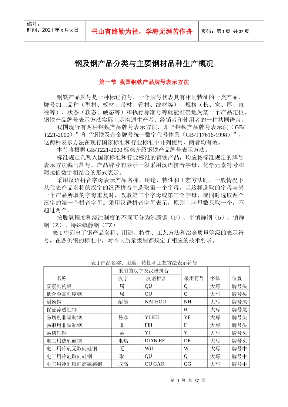 钢及钢产品分类与主要钢材品种生产概况_第1页